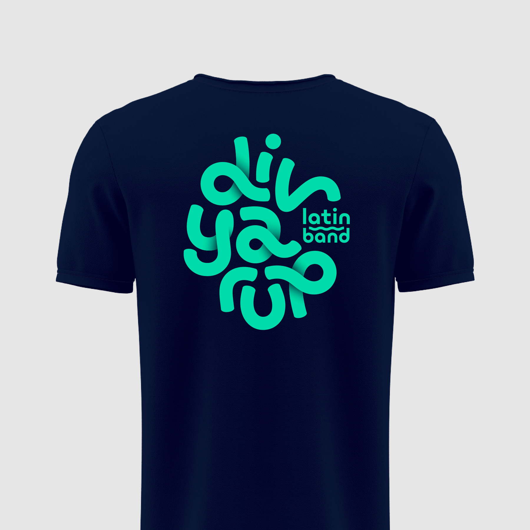 An alternative Divarup Latin Band groovy logotype formed into a circular shape on a tshirt